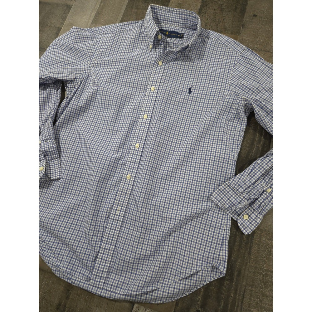 Polo Ralph Lauren Classic Fit Blue White Plaid Gingham Button Down Shirt M
